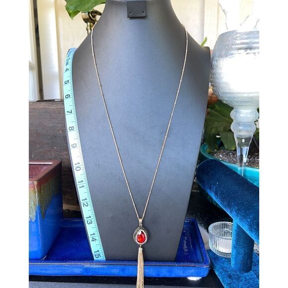 Gold/Ruby Tear Drop Haloed by Champagne & Chocolate Colored Swarovski Crystals - Picture 2 of 6